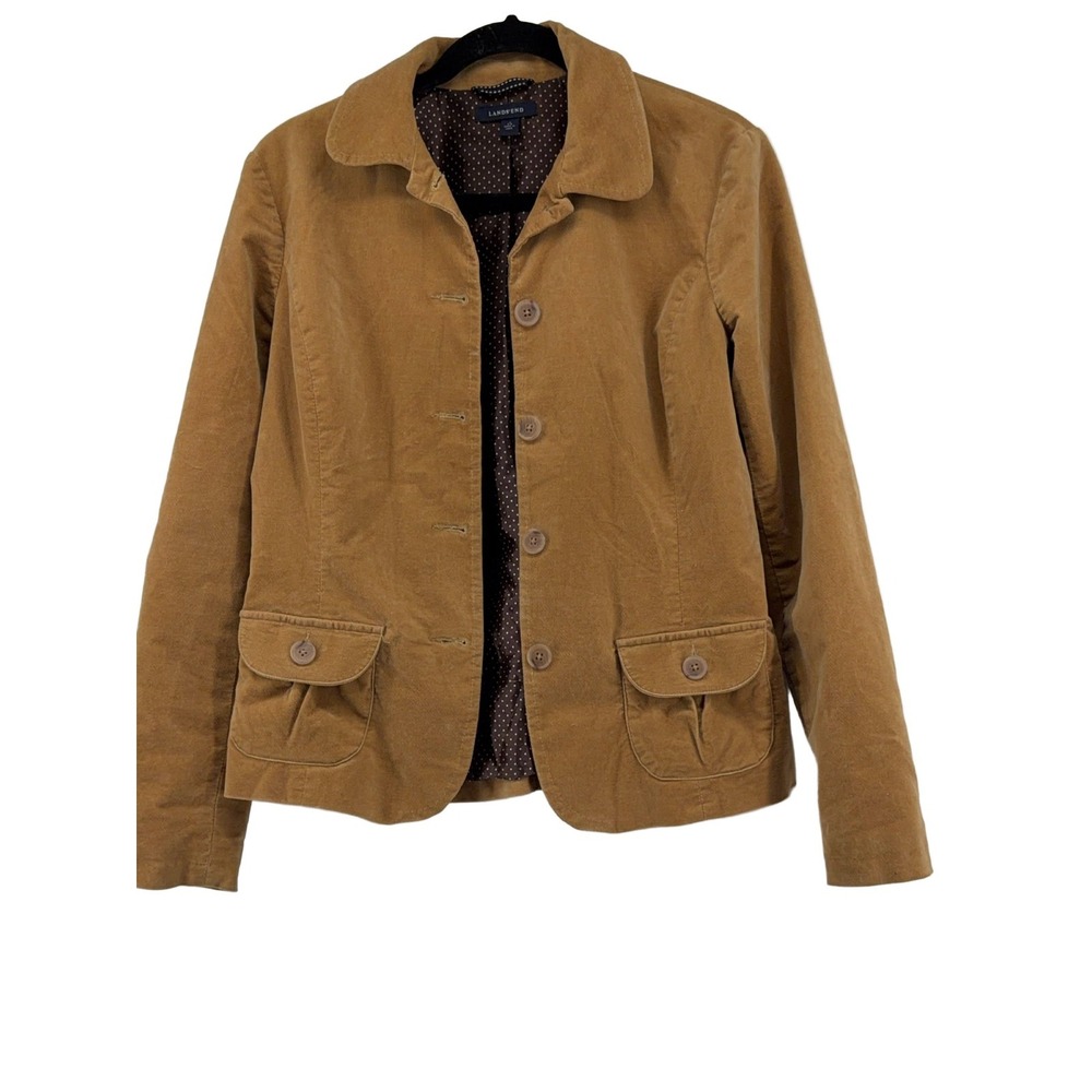 Lands' End Corduroy Jacket Women's Size 6-8 Tan Collared Pockets Button Front